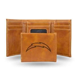 Los Angeles Chargers Brown Laser Engraved Tri-Fold Wallet - Men's Accessory    