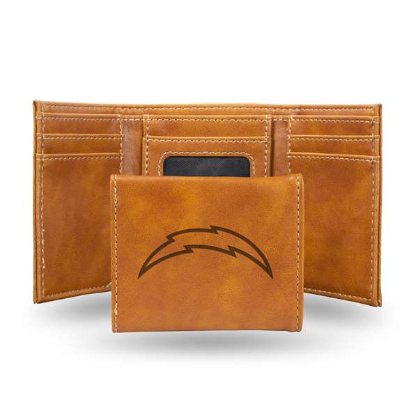 Los Angeles Chargers Brown Laser Engraved Tri-Fold Wallet - Men's Accessory    