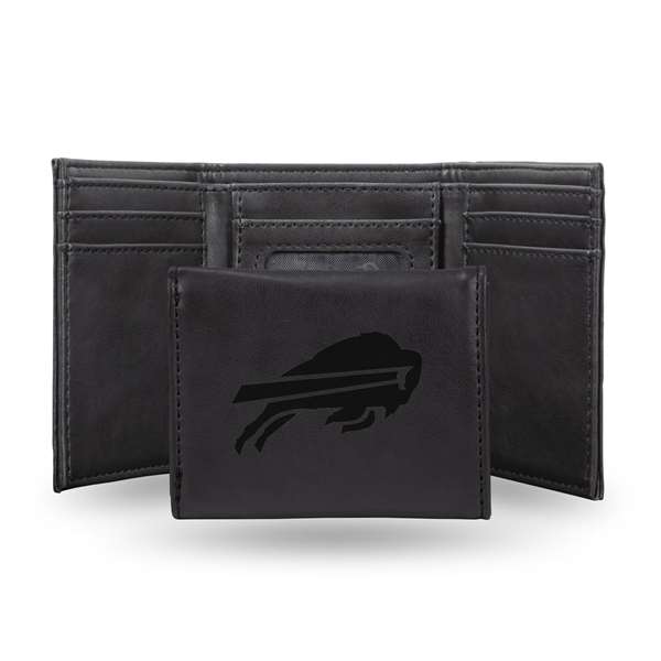 Buffalo Bills Black Laser Engraved Tri-Fold Wallet - Men's Accessory    