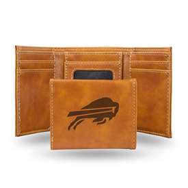 Buffalo Bills Brown Laser Engraved Tri-Fold Wallet - Men's Accessory    