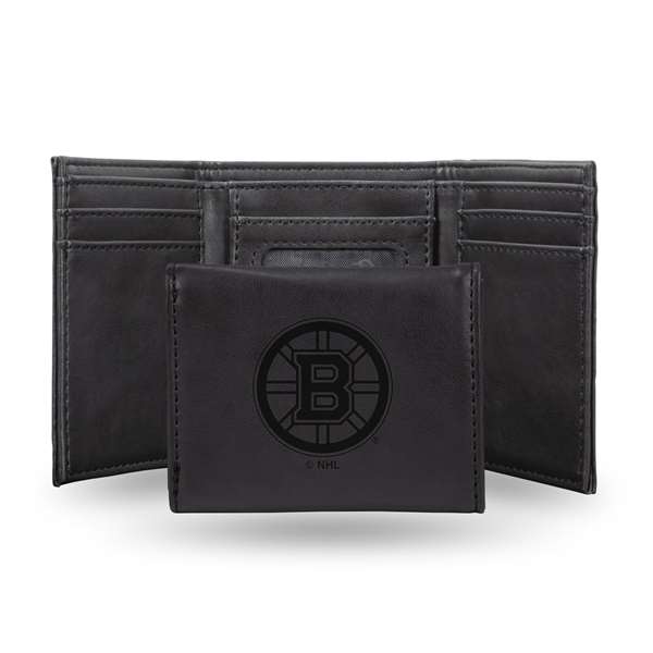 Boston Bruins Black Laser Engraved Tri-Fold Wallet - Men's Accessory    