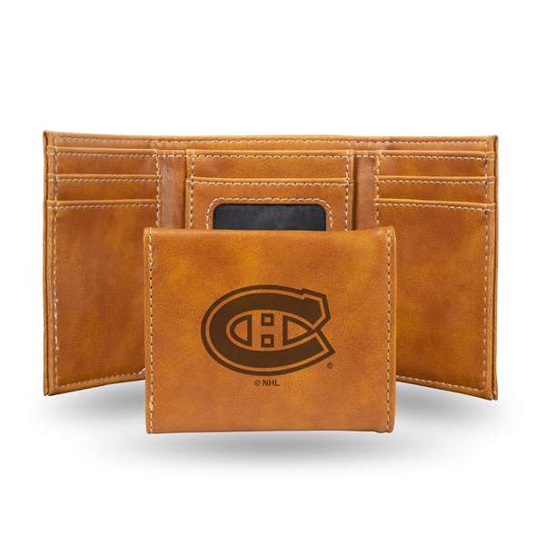 Montreal Canadiens Brown Laser Engraved Tri-Fold Wallet - Men's Accessory    