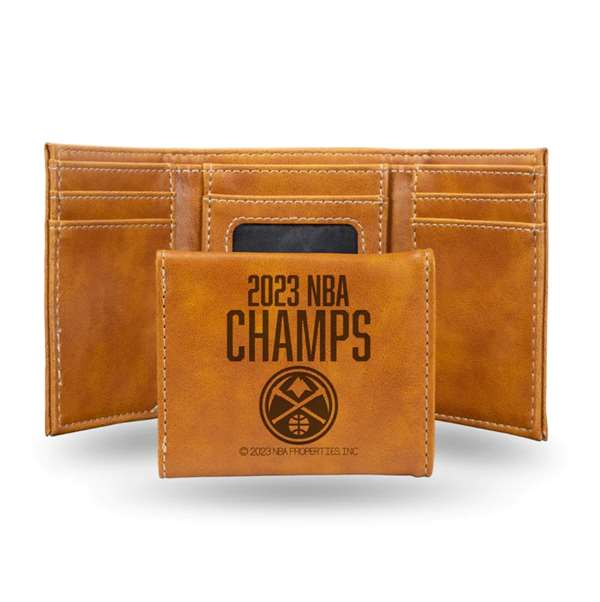 Denver Nuggets 2023 NBA Champions Laser Engraved Trifold Wallet - Brown