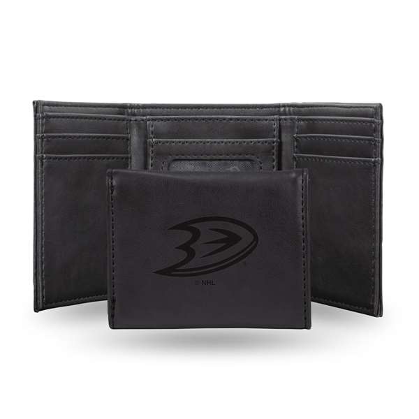 Anaheim Ducks Black Laser Engraved Tri-Fold Wallet - Men's Accessory    
