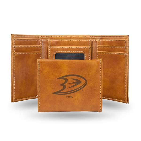 Anaheim Ducks Brown Laser Engraved Tri-Fold Wallet - Men's Accessory    