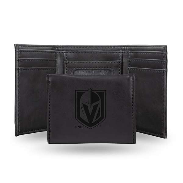 Vegas Golden Knights Black Laser Engraved Tri-Fold Wallet - Men's Accessory    