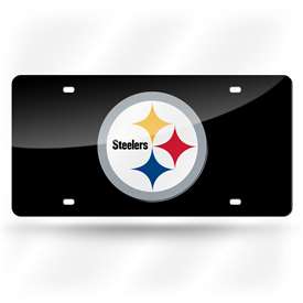 Pittsburgh Steelers Black 12" x 6" Laser Cut Tag For Car/Truck/SUV - Automobile D?cor    