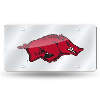 Arkansas Razorbacks Silver 12" x 6" Silver Laser Cut Tag For Car/Truck/SUV - Automobile D?cor    