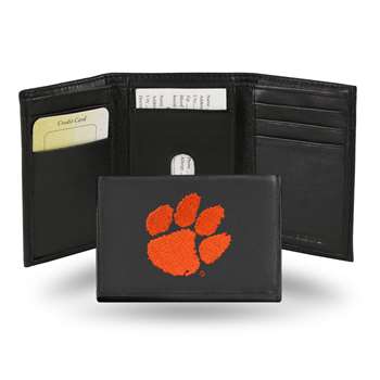 Clemson Tigers  Embroidered Genuine Leather Tri-fold Wallet 3.25" x 4.25" - Slim    