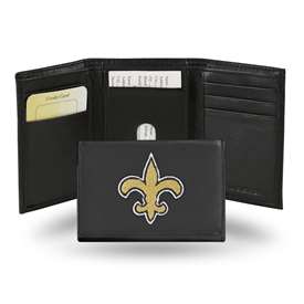 New Orleans Saints  Embroidered Genuine Leather Tri-fold Wallet 3.25" x 4.25" - Slim    