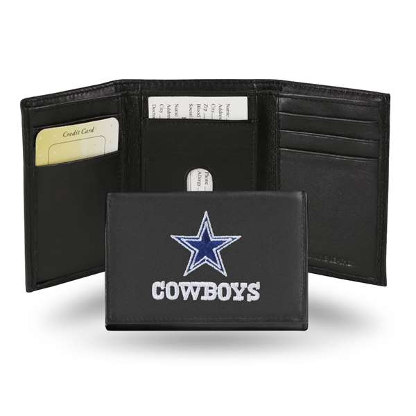 Dallas Cowboys  Embroidered Genuine Leather Tri-fold Wallet 3.25" x 4.25" - Slim    