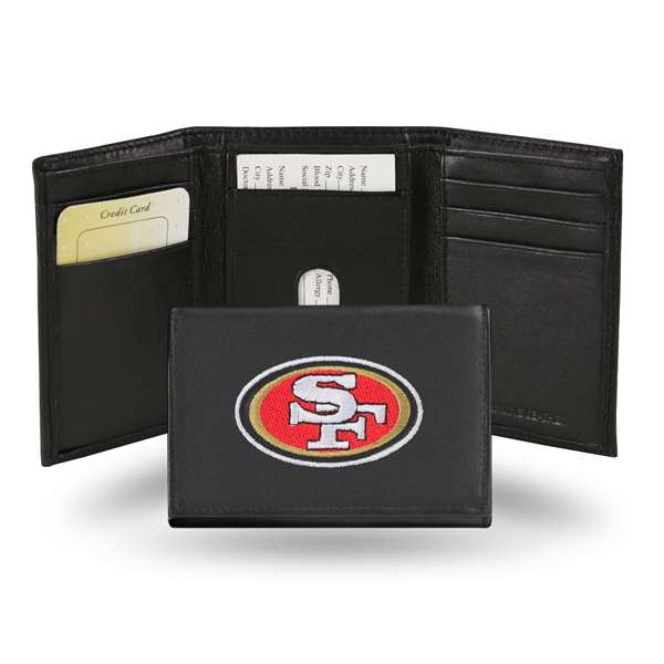 San Francisco 49ers  Embroidered Genuine Leather Tri-fold Wallet 3.25" x 4.25" - Slim    
