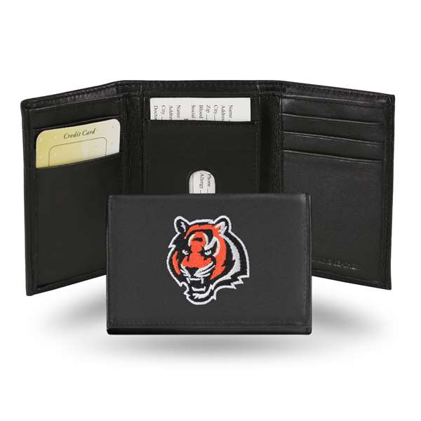 Cincinnati Bengals  Embroidered Genuine Leather Tri-fold Wallet 3.25" x 4.25" - Slim    