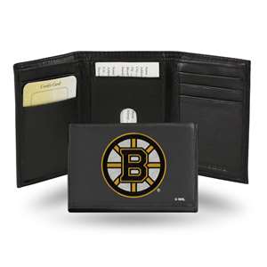 Boston Bruins  Embroidered Genuine Leather Tri-fold Wallet 3.25" x 4.25" - Slim    