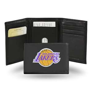 Los Angeles Lakers  Embroidered Genuine Leather Tri-fold Wallet 3.25" x 4.25" - Slim    