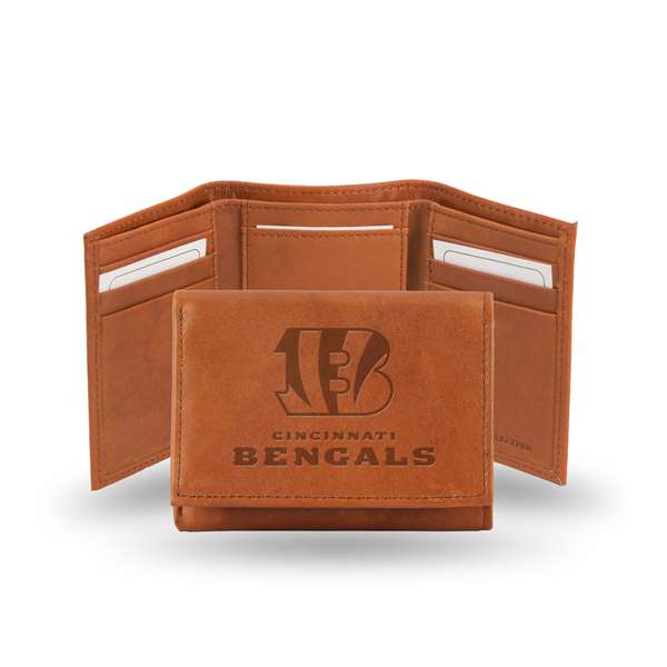 Cincinnati Bengals  Brown Embossed Genuine Leather Tri-Fold Wallet    