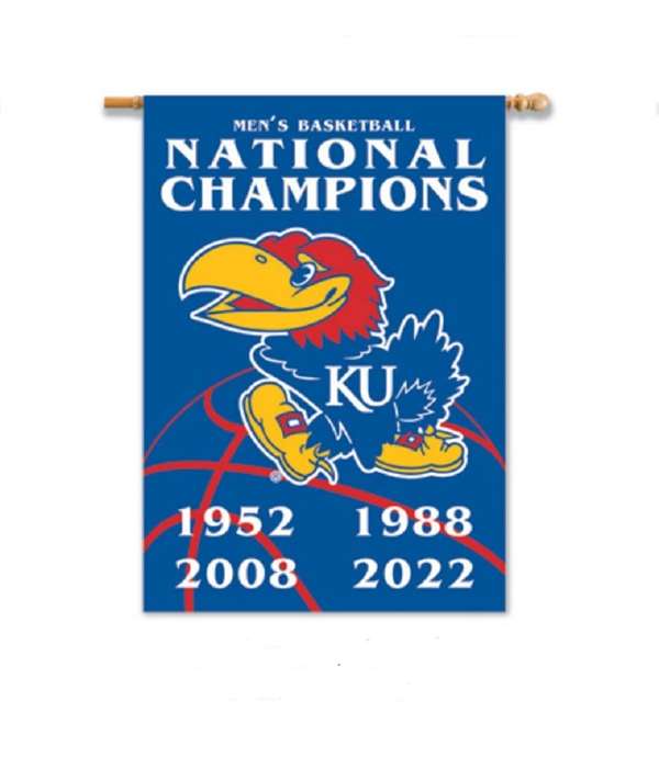 Kansas Jayhawks 2021-22 NCAA Basketball National Champions 2-Sided Championship Years Flag Banner 28X40 inches   
