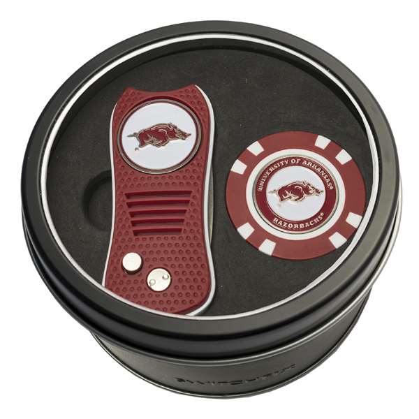 Arkansas Razorbacks Golf Tin Set - Switchblade, Golf Chip   