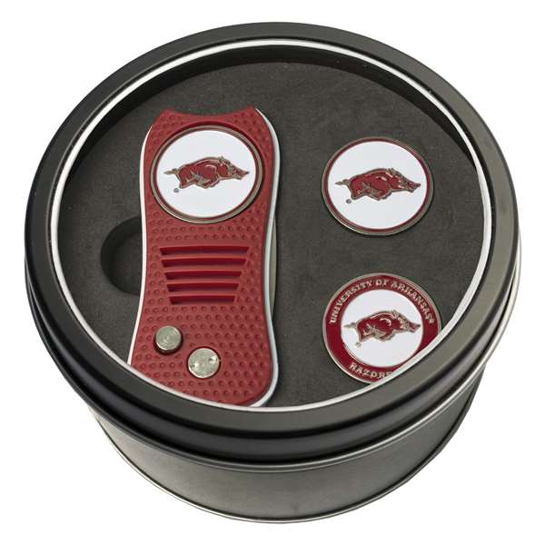 Arkansas Razorbacks Golf Tin Set - Switchblade, 2 Markers 20459   