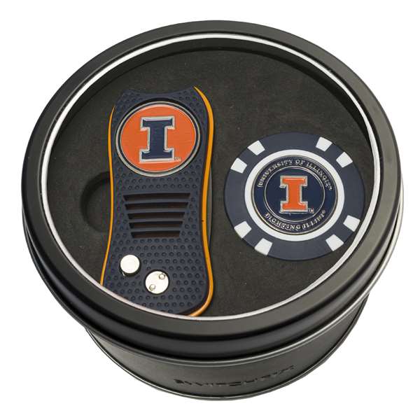 Illinois Fighting Illini Golf Tin Set - Switchblade, Golf Chip   