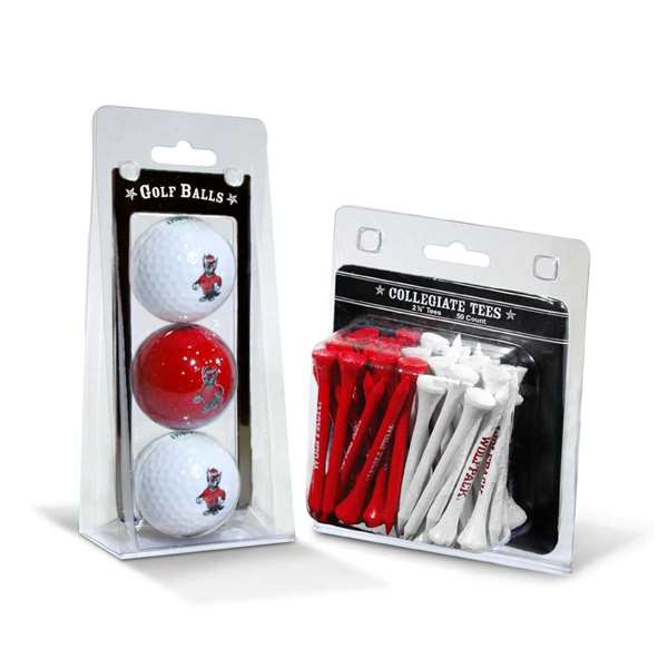 NC State Wolfpack  3 Golf Balls And 50 Golf Tees