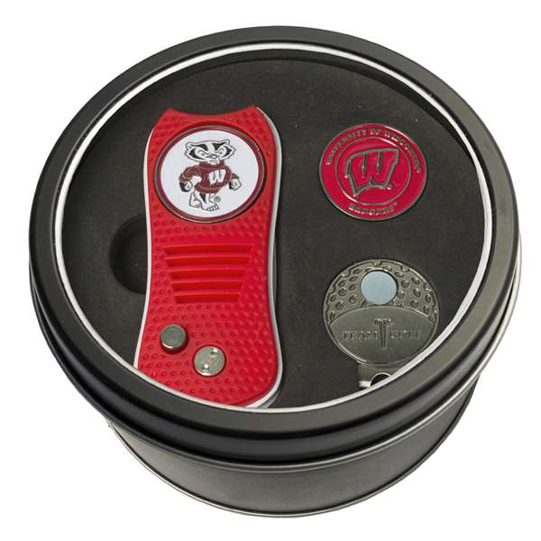 Wisconsin Badgers Golf Tin Set - Switchblade, Cap Clip, Marker 23957   