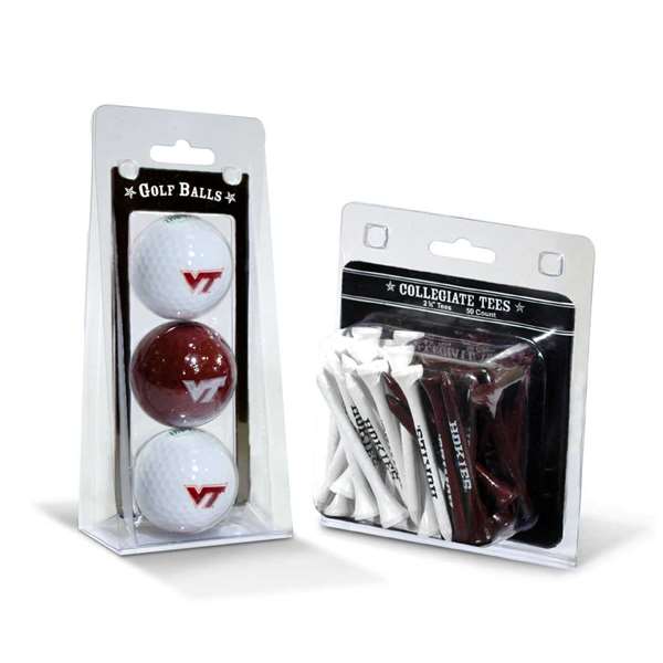 Virginia Tech Hokies  3 Golf Balls And 50 Golf Tees