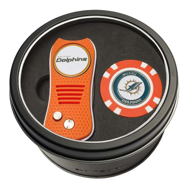 Miami Dolphins Golf Tin Set - Switchblade, Golf Chip   