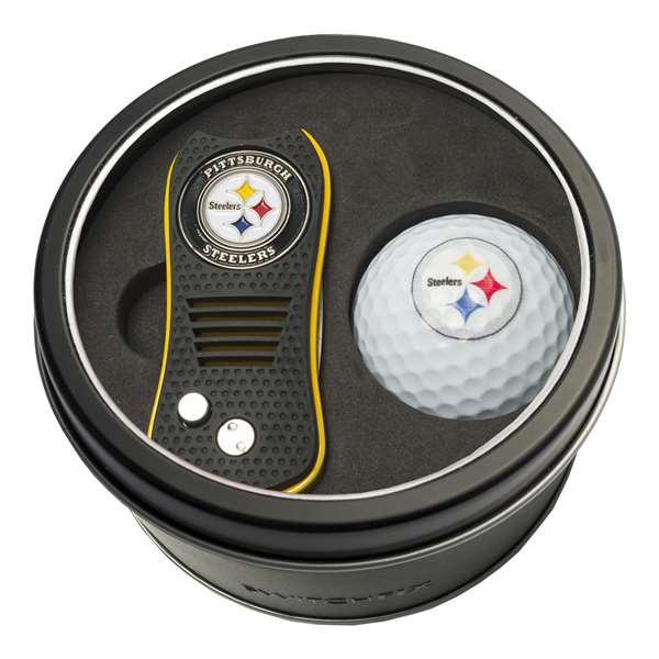 Pittsburgh Steelers Golf Tin Set - Switchblade, Golf Ball   