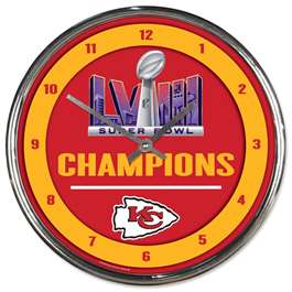 Kansas City Chiefs Super Bowl LVIII Champions Chrome Wall Clock 12 in. 