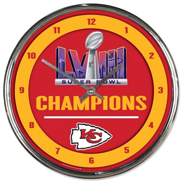 Kansas City Chiefs Super Bowl LVIII Champions Chrome Wall Clock 12 in.
