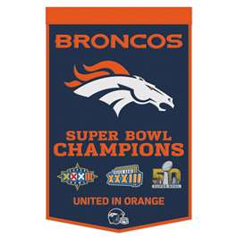 Denver Broncos 3 X Super Bowl Champions Wool Banner 18X36 in.