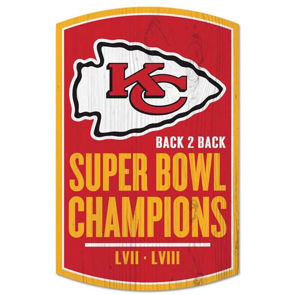 Kansas City Chiefs Super Bowl LVIII Champions Wood Sign 11X17 in.