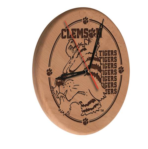 Clemson 13 inch Solid Wood Engraved Clock