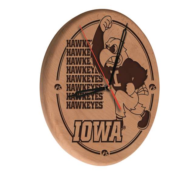University of Iowa 13 inch Solid Wood Engraved Clock