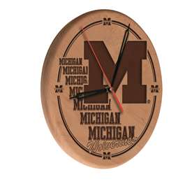 University of Michigan 13 inch Solid Wood Engraved Clock