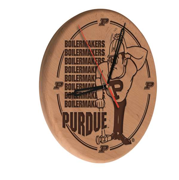 Purdue 13 inch Solid Wood Engraved Clock