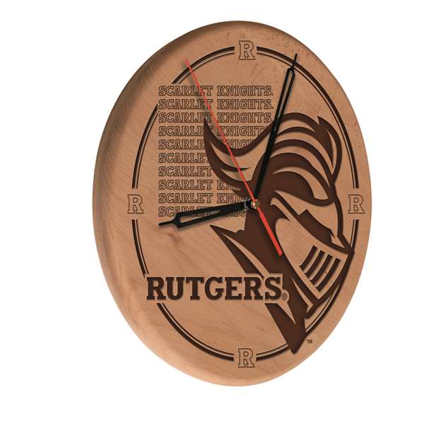 Rutgers 13 inch Solid Wood Engraved Clock