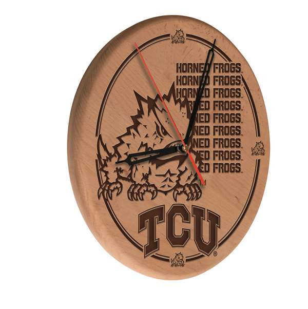 Texas Christian University 13 inch Solid Wood Engraved Clock