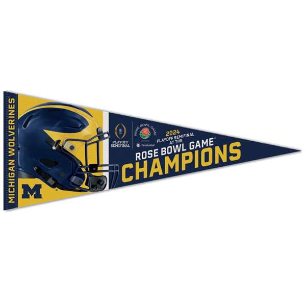 Michigan Wolverines 2023-24   Rose Bowl Champions Premium Pennant 12X30