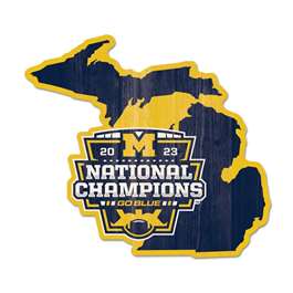 Michigan Wolverines 2023-24 CFP National Champions Wood State Shaped Sign 11X17 inches