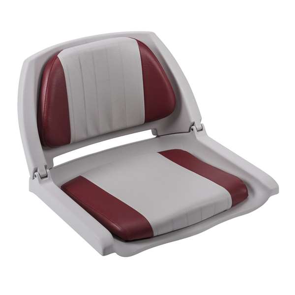 Wise Cushioned Molded Plastic Shell Fold Down Boat Seat Grey/Red/Grey Shell      