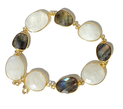 Rainbow Moonstone & Labradorite Bracelet - Brings success in love, Psychic Protection, Sleep Enhancer, Deflects Negativity, Brings Good Fortune