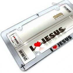 I Love Jesus Cross Christian Chrome License Plate Tag Frame for Auto-Car-Truck
