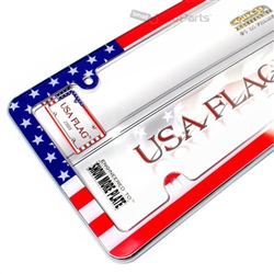 USA American Flag Chrome Plastic License Plate Tag Frame for Auto-Car-Truck