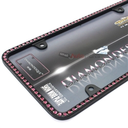 Pink Diamond Bling Crystals Black License Plate Tag Frame for Auto-Car-Truck