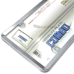 Chrome Plastic License Plate Tag Frame + Clear Bubble Shield Cover for Car-Truck