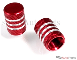 Red Aluminum Chrome Stripes Tire Valve Stem Caps