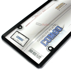 Black Plastic License Plate Tag Frame + Clear Bubble Shield Cover for Car-Truck