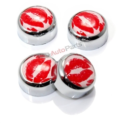 4 Chrome Hot Lips License Plate Fastener Screw Bolt Caps for Car-Truck-Bike